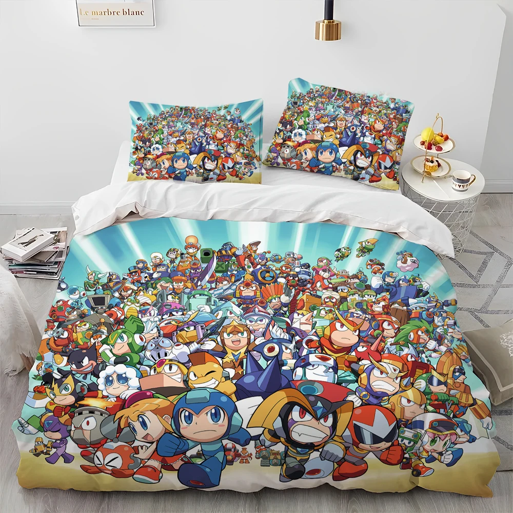 3D Rockman Megaman Game Cartoon Comforter Bedding Set,Duvet Cover Bed Set Quilt Cover Pillowcase,king Queen Size Bedding Set Kid