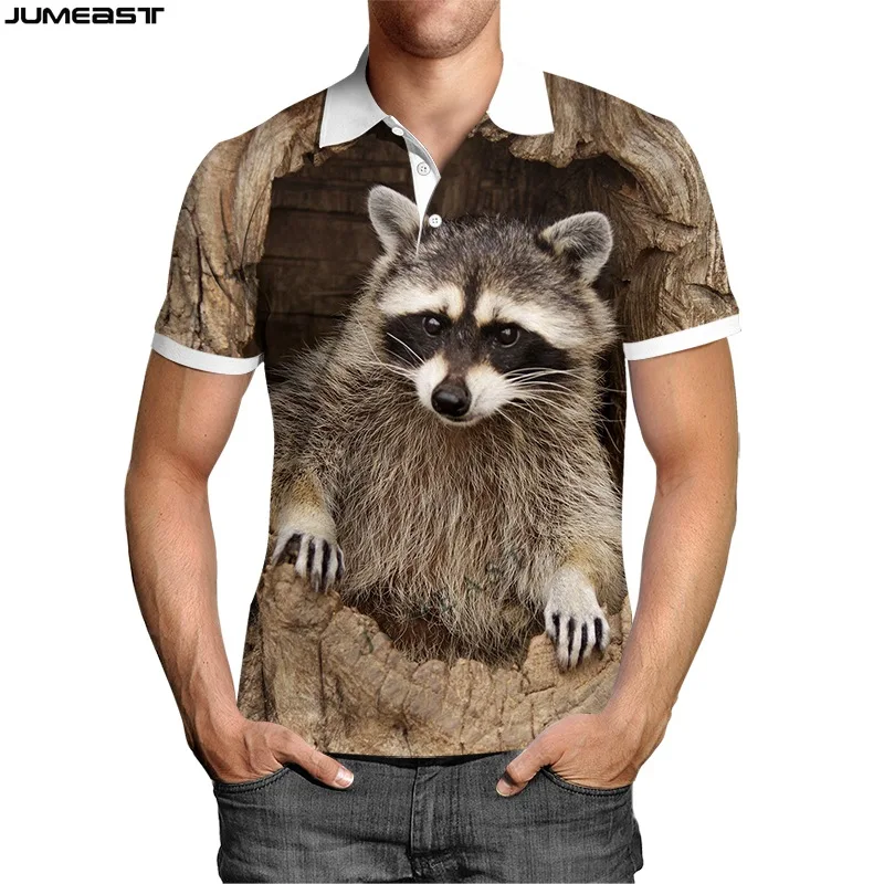 Jumeast Y2k Men Women 3D Sweatshirt Lovely Animal Raccoon Hunting Camouflage Polo T Shirt Hip Hop Sport Pullover Tops Tees