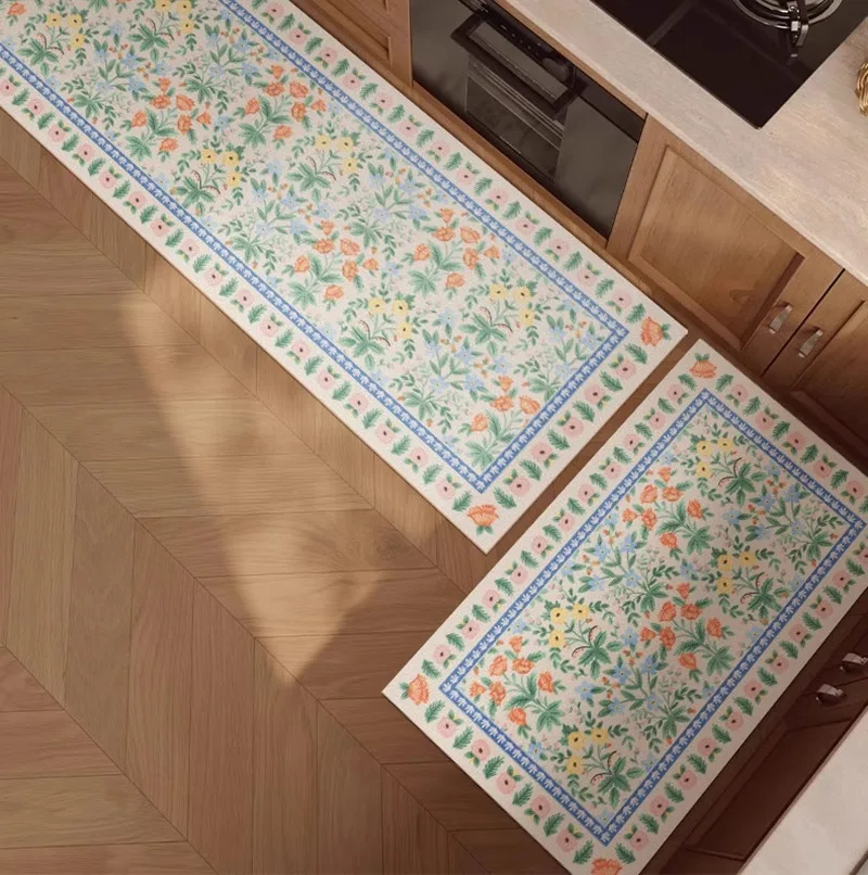 

Modern Simple Kitchen Floor Mat Floral Print Waterproof Oil-proof PVC Leather Carpets Large Area Balcony Rugs Tapete De Cozinha
