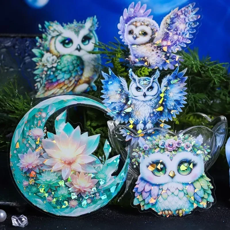 6Sheets PET stickers Moonlight Owl Shell Light Hand Book DIY decorative stickers diy Background Scrapbook cutting 168*120mm