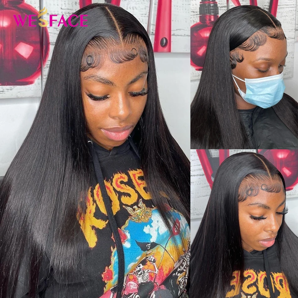 

13X4 HD Lace Front Human Hair Wig Pre Plucked 30 Inch Brazilian 13X1 Bone Straight Lace Part Wig 250% Density For Black Women
