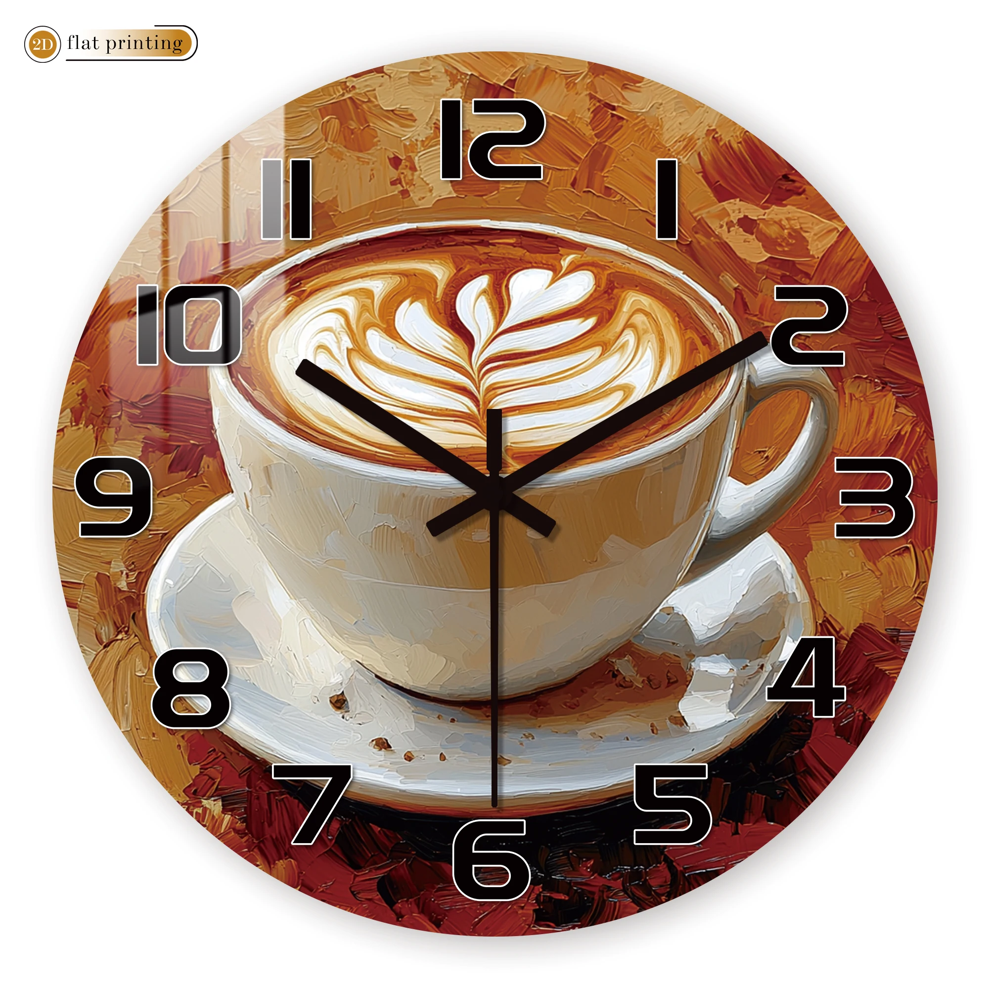 Reloj de pared rústico con taza de café, decoración de cafetería estilo pintura al óleo, reloj de arte Latte Vintage para cocina