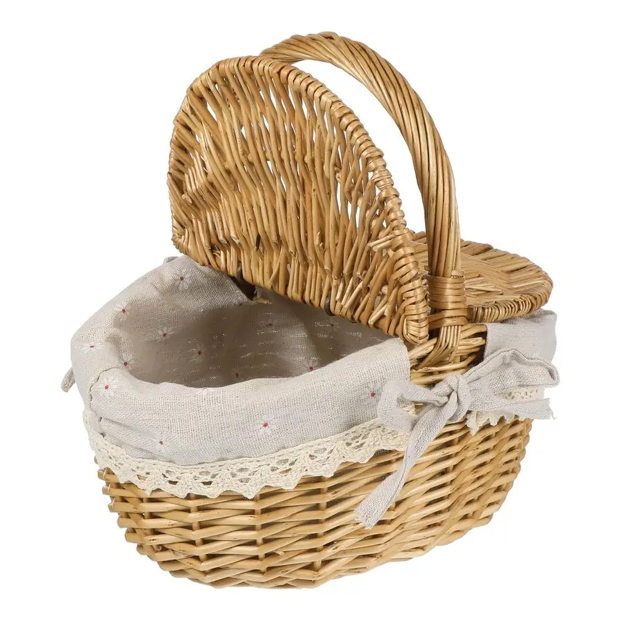 

Oval Rattan Storage Basket with Lid 10.2X7X6 Inches Wicker Picnic Basket for Outdoor Gatherings Camping and Home Storage