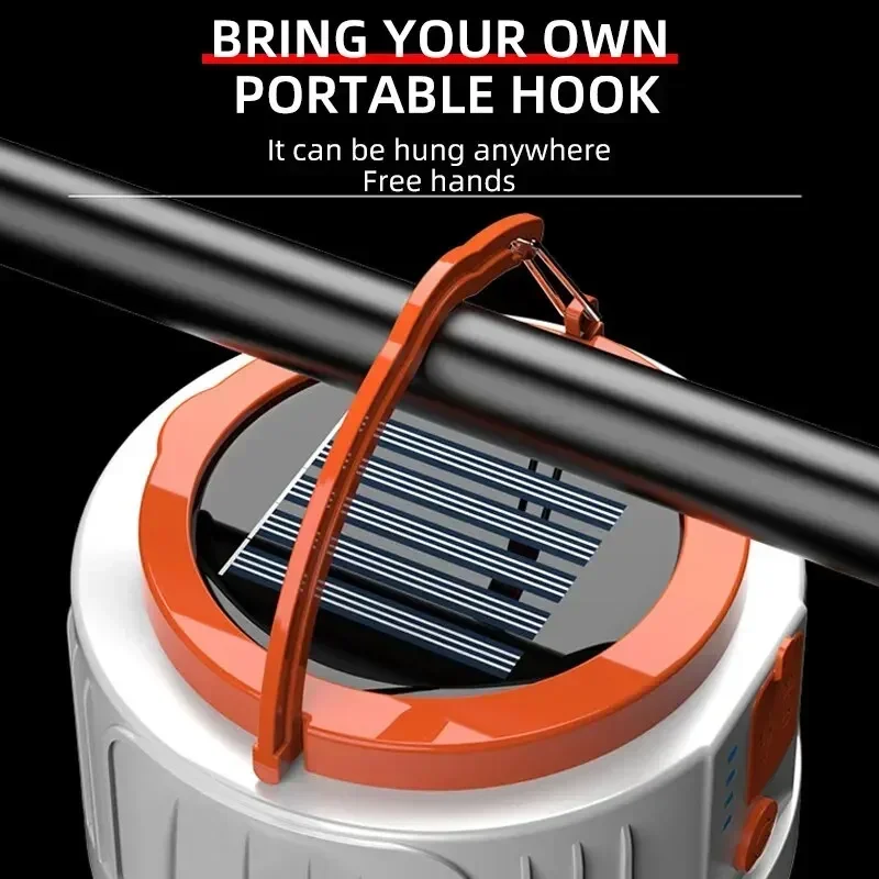 Super Bright Camping Light Bulb Solar LED 6 Lighting Modes USB Rechargeable Power Bank Outdoor BBQ Tents Hanging Emergency Light