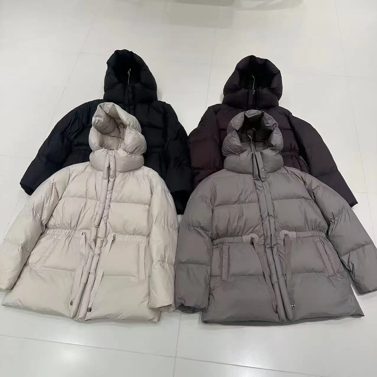 Winter High Quality Hooded Down Jacket Women White Duck Down Thicken Warm Outwears Female Waist Drawstring Parker Down Jacket