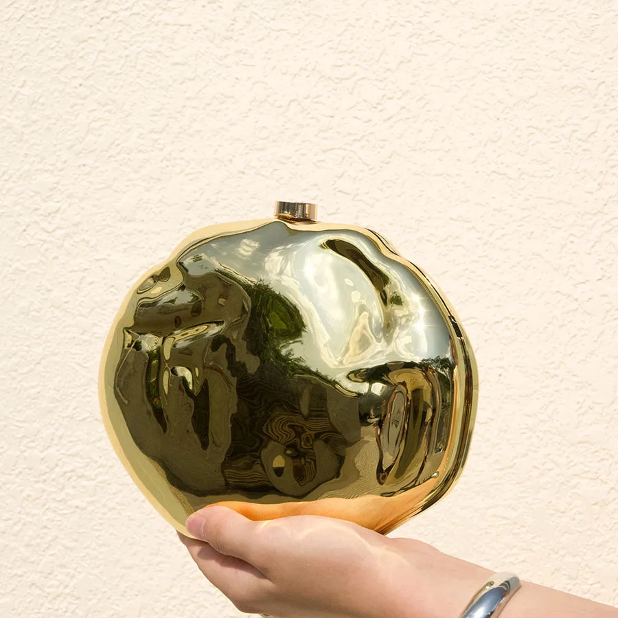 Heavy Industry Trend Irregular Meteorite Metal Feeling Hand Holding Dinner Bag Mirror Cold Technology Feeling Fashion Bag