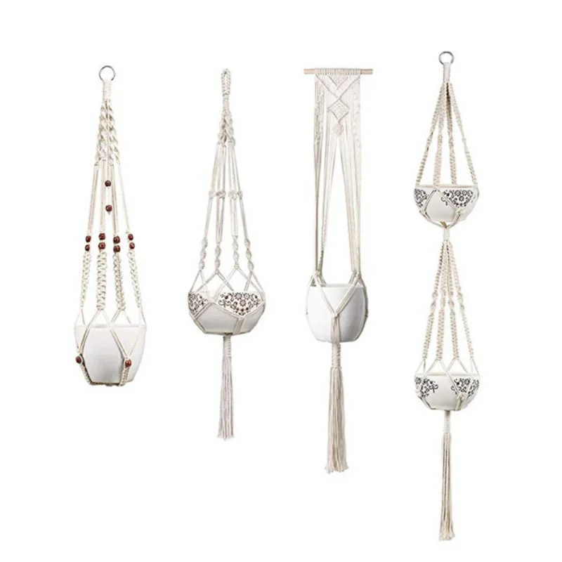 1/4/5 Piece Set Macrame Plant Hanger Flowerpot Hanger for Wall Decoration Countryard Garden Hanging Planter Macrame Wall Hanging