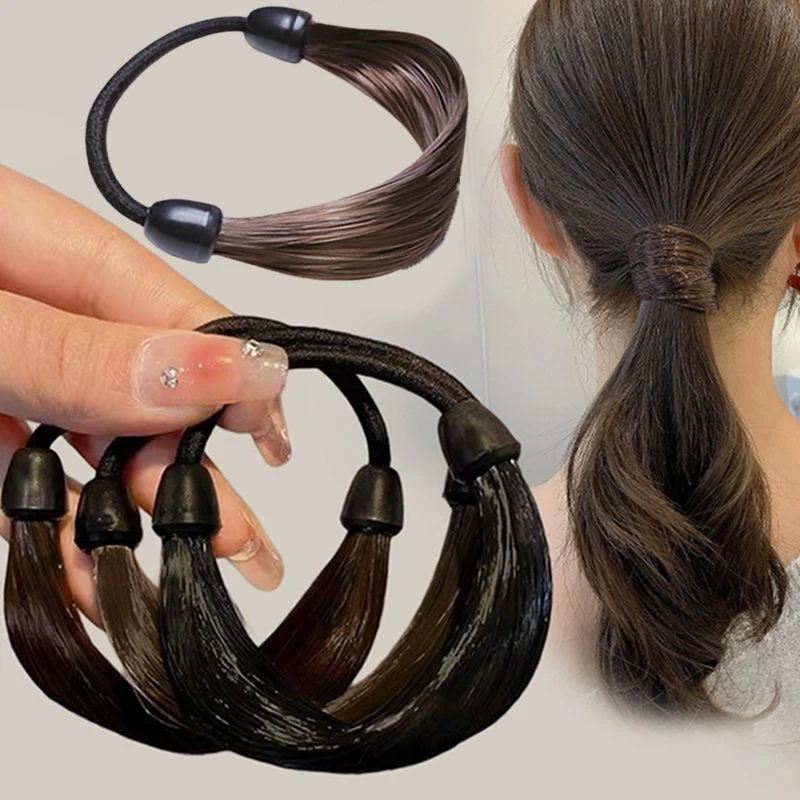 1/6pcs Rubber Band Made of Hair Simulation Wig Head Rope Fashion Wig Rings Straight Hair Tie Ponytail High Elastic Hair Rope