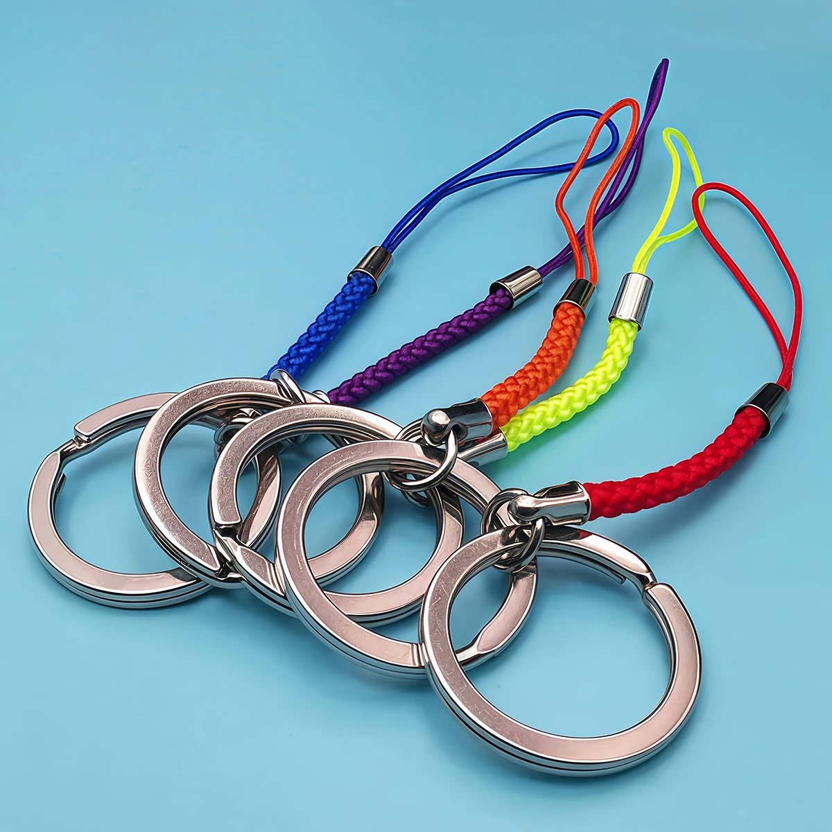 10-20 pçs chaveiro corda com 25mm chaveiro cordão de náilon trança cinta chaveiro para diy chaveiro pingente artesanato jóias fazendo