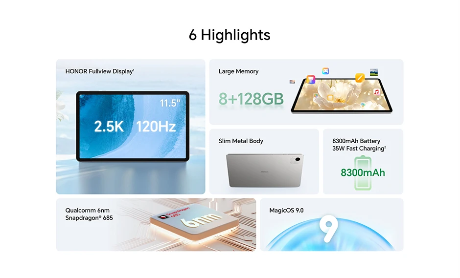 HONOR Pad X9a,EU Version Android Wifi Tablet,11.5" 120Hz 2.5K Honor Fullview Display,6Gb+128Gb,Slim Metal Body