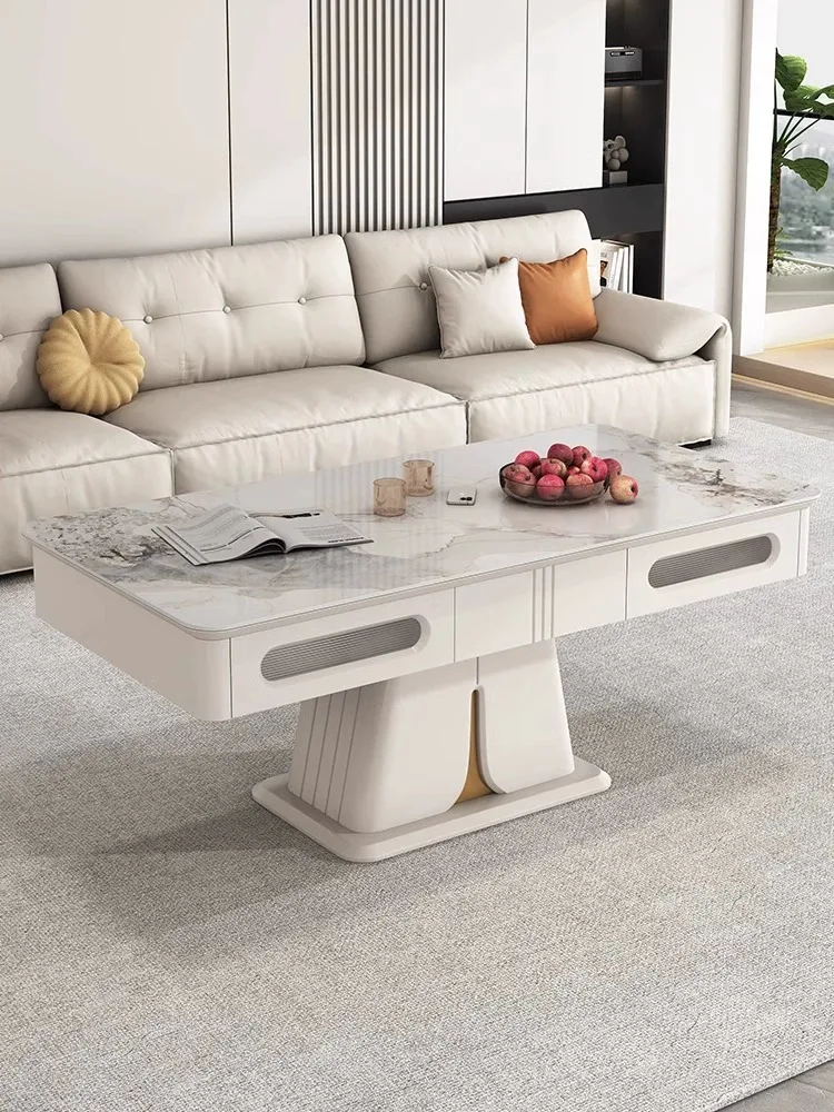 Dual purpose, minimalist, modern, luxurious, multi-functional electric living room, with adjustable coffee table