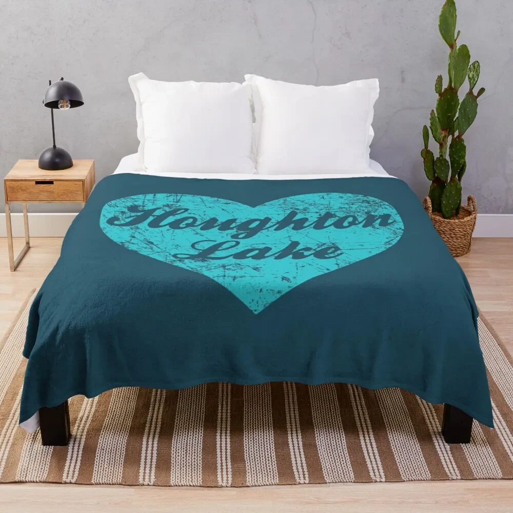 

I Love Houghton Lake Shirt, Michigan Camping Throw Blanket Men's Soft Warm Throw Blanket for Couch