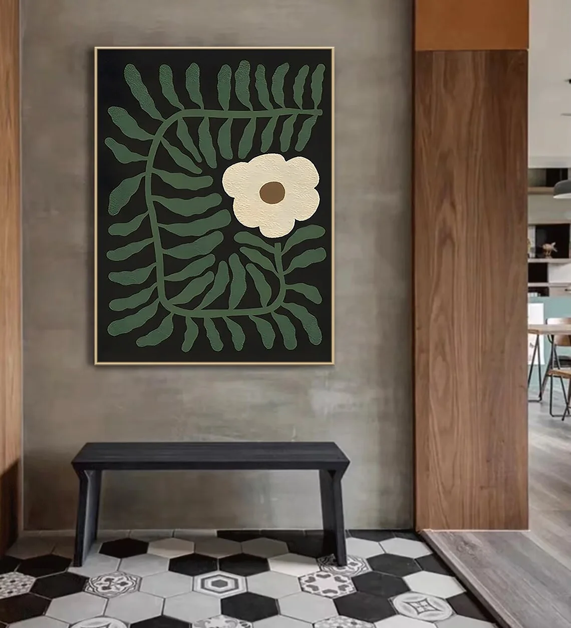 Large Green Minimalist Wall Art,Green White Textured Wall Art,Wabi-Sabi Oil Painting on Canvas,Green Abstract Painting,White Flo