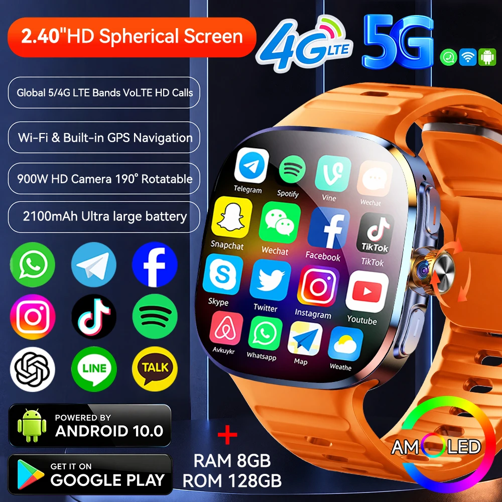 M99 Smartwatch 5G With 2.4inch Amoled Screen 900W Rotating Camera WIFI GPS Position Compass NFC Bluetooth Smart Watch Men Women