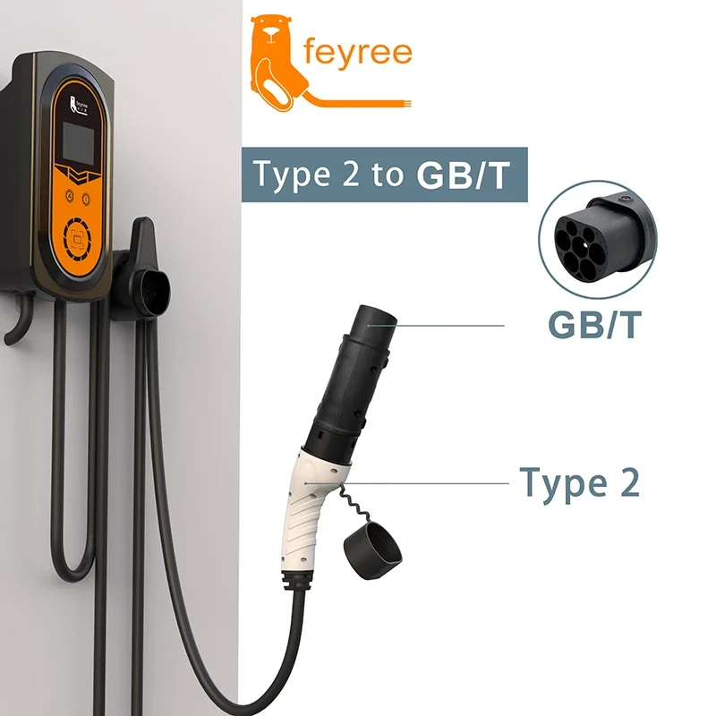 feyree Type2 to GB/T Adapter 32A 7KW 1Phase IEC 62196-2 Charger Converter 32A 22KW 3Phase for Electric Car GB/T Charging Socket