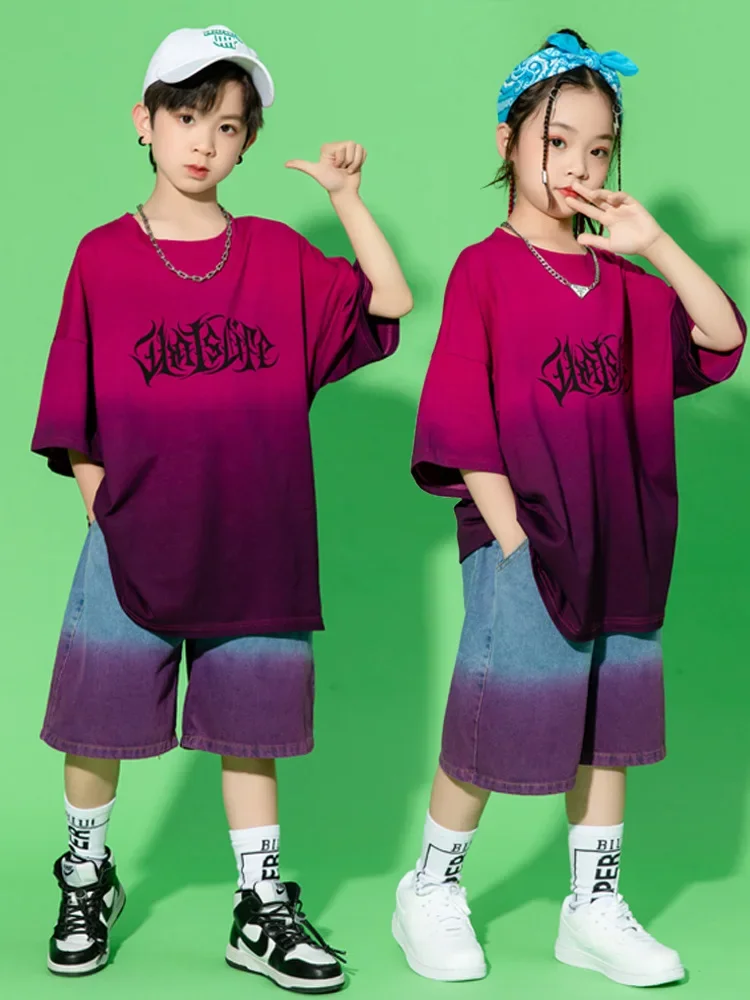 Kinder Hip Hop Kleidung Farbverlauf T-shirt Tops Kurze Hosen für Mädchen Jungen Tanz Kostüm Kleidung