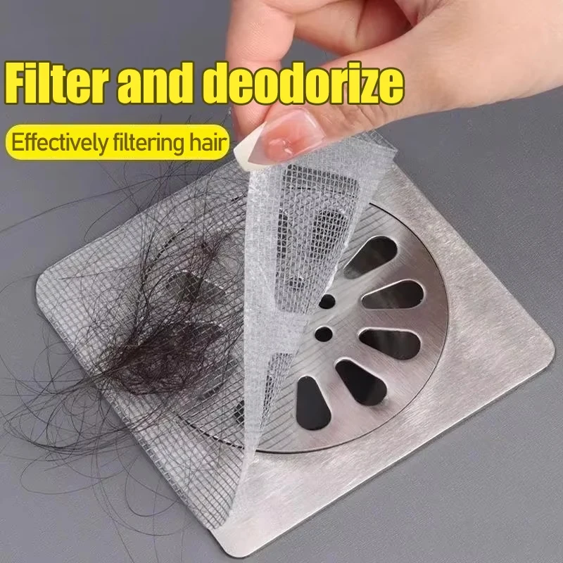 10-20Pcs Bathroom Floor Drain Sticker Disposable Mesh Shower Hair Catcher Sink Strainer Filter Cover For Kitchen Bathtub Use Set