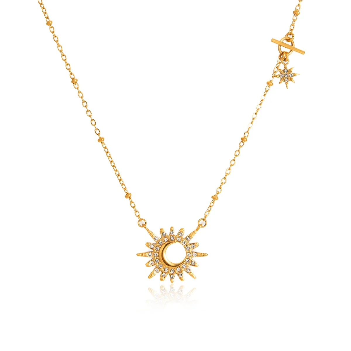 

Crystal Moon Star Sun Pendant Necklace For Women Minimalist 18K Gold Plated Stainless Steel Necklace Fashion Jewelry