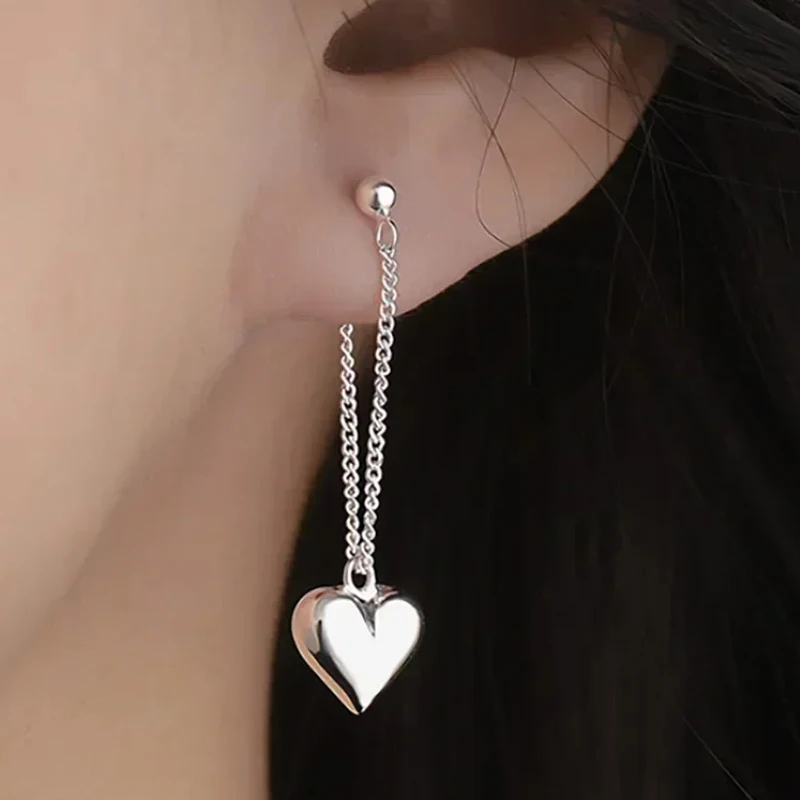 Women's Earrings 925 Sterling Silver Heart Chain Earring Beautiful Jewelry Heart Earrings Demon Slayer New In Earrings Hoops