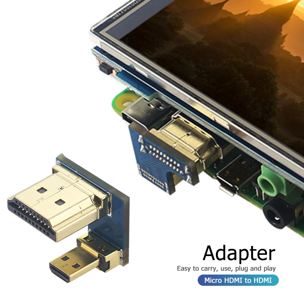 Micro HDMI-compatible to HDMI-compatible Converter for Raspberry Pi 4B Output Connector Display Screen Adapter Portable Gold