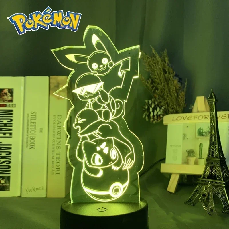 Veilleuse LED 3D Pokémon pour enfants, figurines d\'anime, lampe de chevet Pikachu mignonne, décoration de chambre, cadeau d\'anniversaire, nouveau