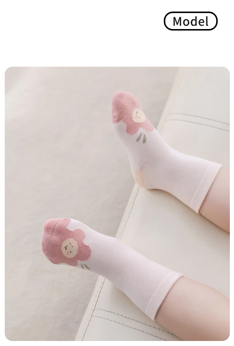 5 Paar Cartoon-Babysocken aus weicher Baumwolle, mittelhohe Socken, atmungsaktive Kleinkindsocken für Jungen und Mädchen, für den täglichen Gebrauch, lässige Kindersocken – Detail 8
