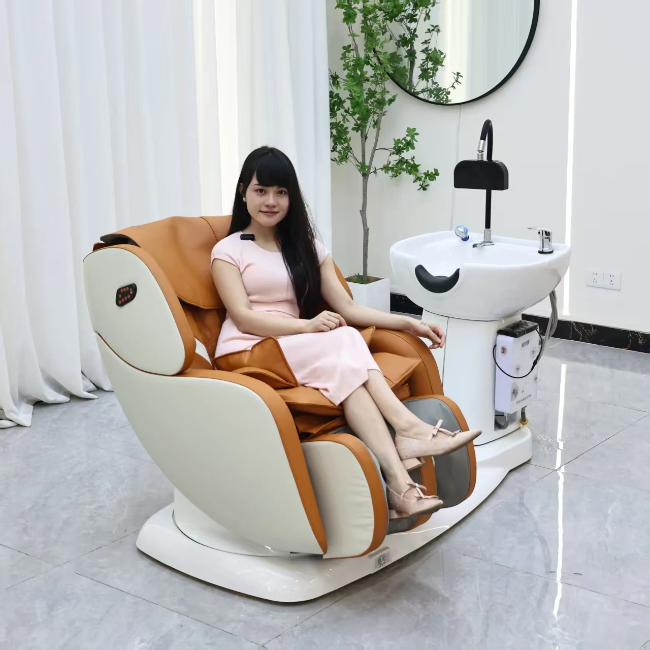 

Head Spa Washing Shampoo Bed Massage Electrical Salon Reclining Shampoo Bowl Sink and Chair with Salon Sink