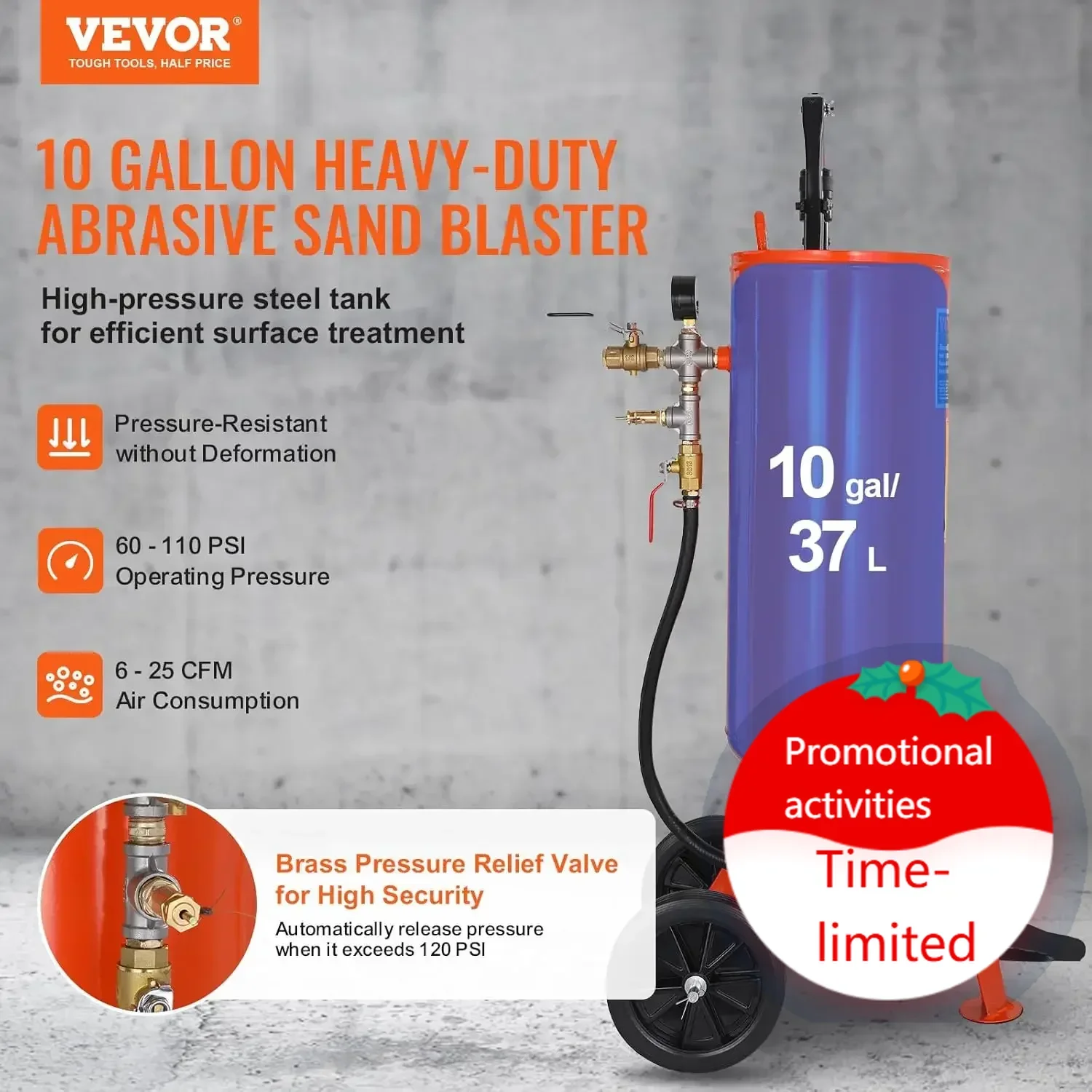 

Бестселлер: Пескоструйный аппарат повышенной прочности на 10 галлонов, 60-110 PSI, портативный бак для абразивной очистки