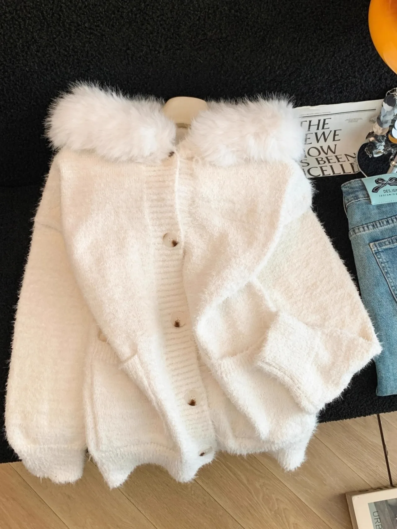 

Свободный свитер с капюшоном, пальто, женское зимнее пальто с высокой талией, повседневное длинное пальто с большим меховым воротником