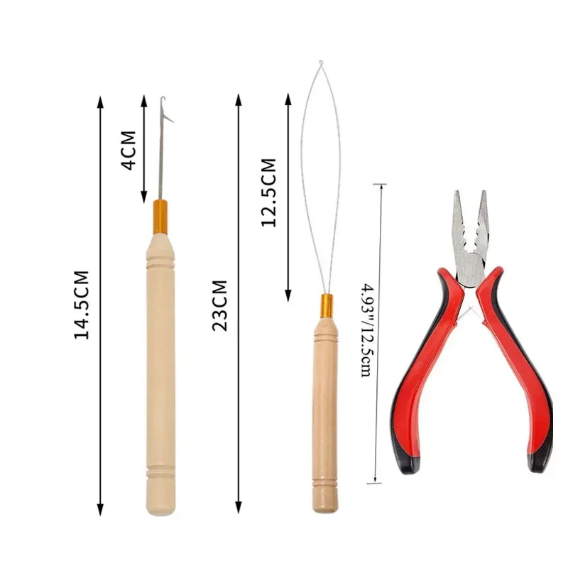 Hair Extensions Beads Tools Kit with Micro Pulling Needle Loop Threader And 500pcsSilicone Lined Micro Rings for Hair Extensions