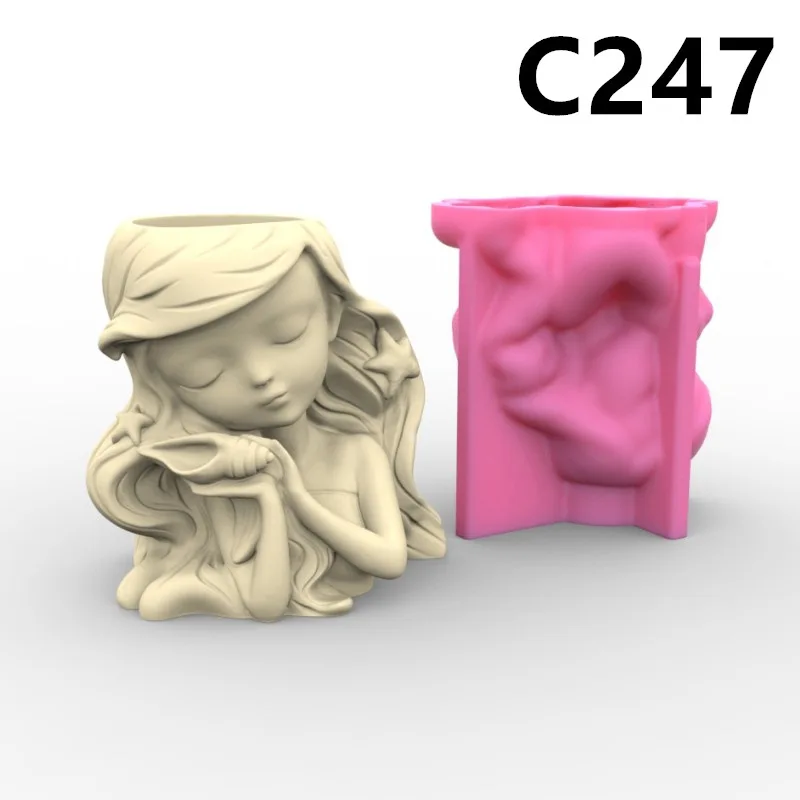 C247  Conch Girl Vase Silicone Mold Scented Stone Ornaments Homemade Ashtray Flower Pot Pen Holder Handicraft Gift Homemade