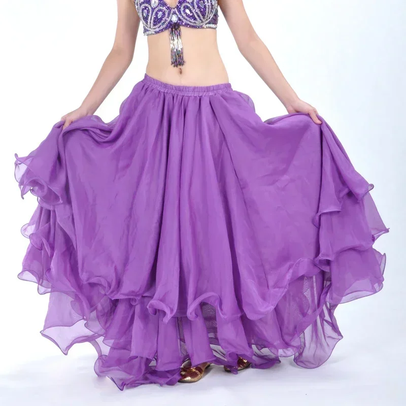 14 colors 3 Layers Chiffon Roll-up Trim Belly Dance Skirt, Belly Dance Top Quality Dancing Skirts, Long Gypsy Skirts