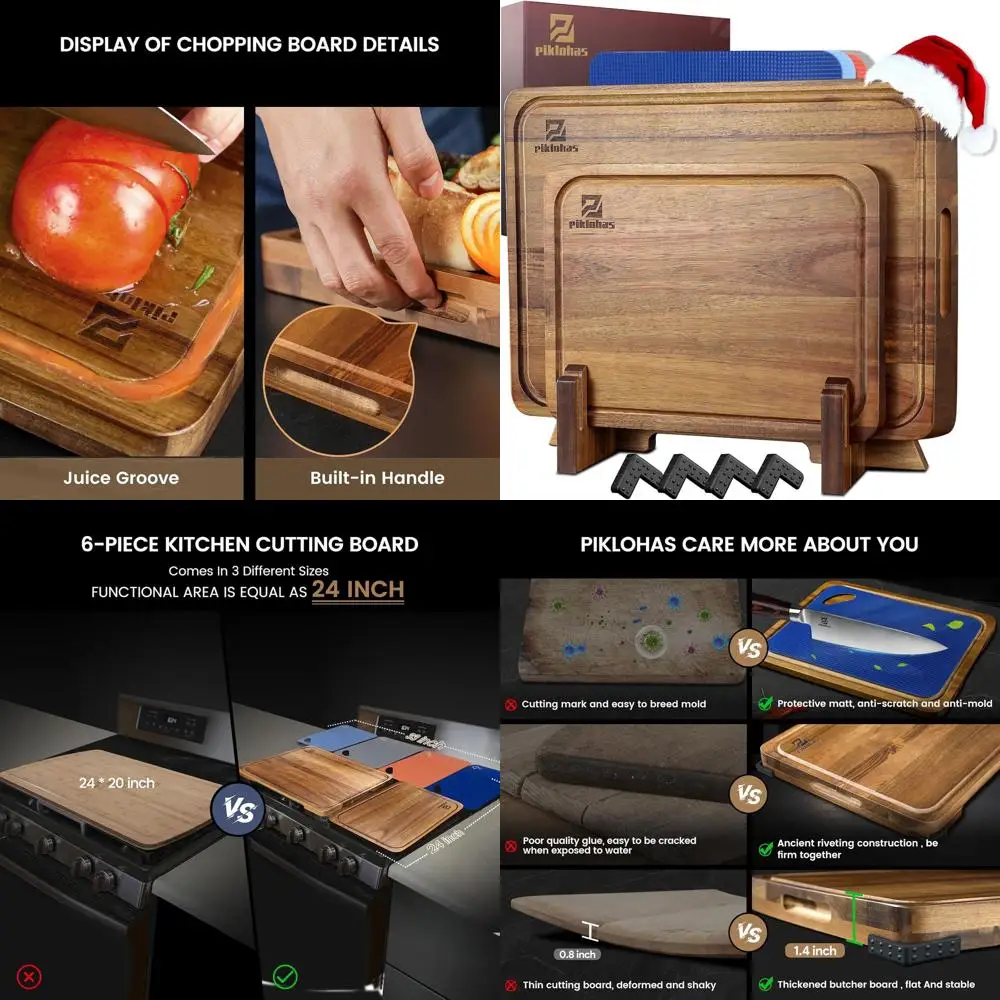 

Набор мясных изделий из 7 предметов из дерева акации с держателем, нескользящие ножки, сервировочные коврики, паз для сока, двусторонний для мяса, сыра, хлеба