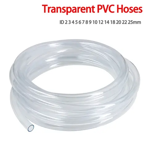 Mangueira de PVC 2/5m 2 4 6 8 10 12 14 16 18 20 25mm Tubo Plástico Transparente para Aquário, Irrigação de Jardim, Drenagem e Bomba de Condicionamento