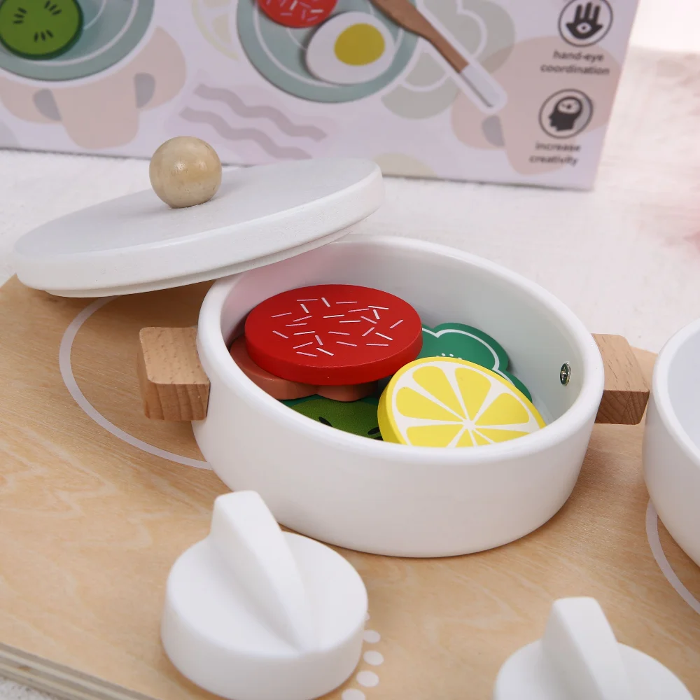 Juguetes de cocina para niños, ollas y utensilios de madera, utensilios de cocina para bebés pequeños y botellas de condimentos para cumpleaños