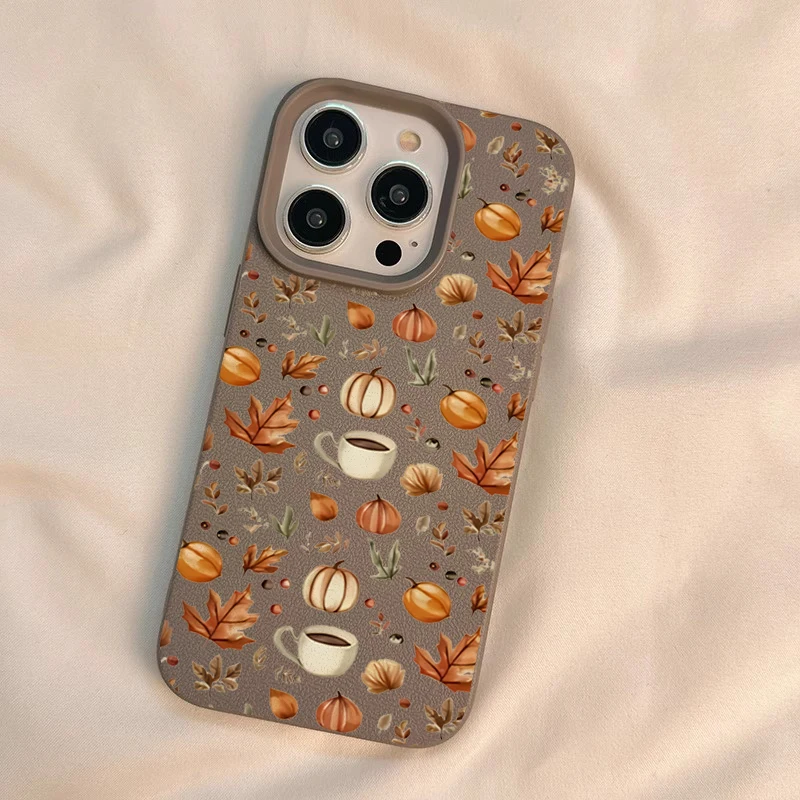 Herbst-Kürbis-Kaffee-Illustrationshülle für iPhone 16 15 14 Plus 18 11 12 13 17 Pro Max Hüllen für iPhone 17Air 16E X XR XS Cover
