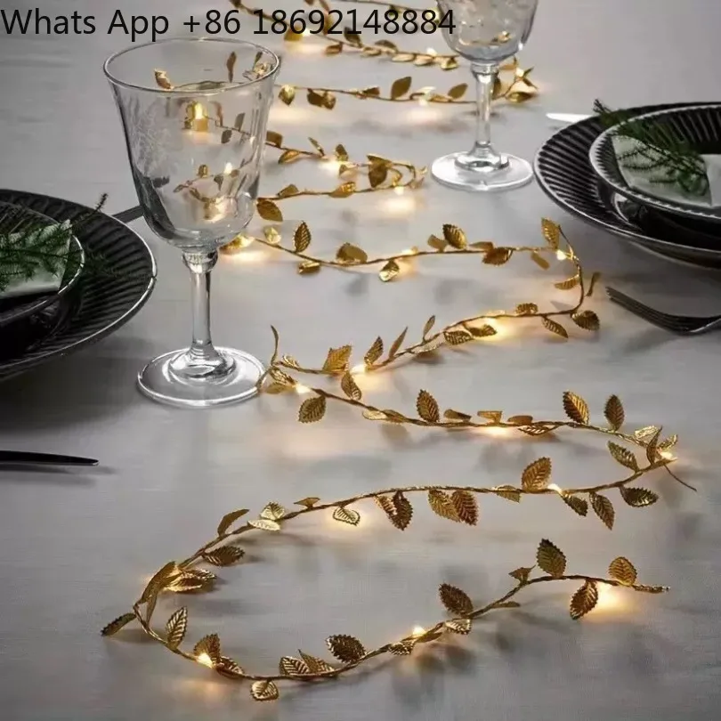 LED simulation gold leaf green vine light string, Christmas decoration luminous leaf lights 2 pieces price