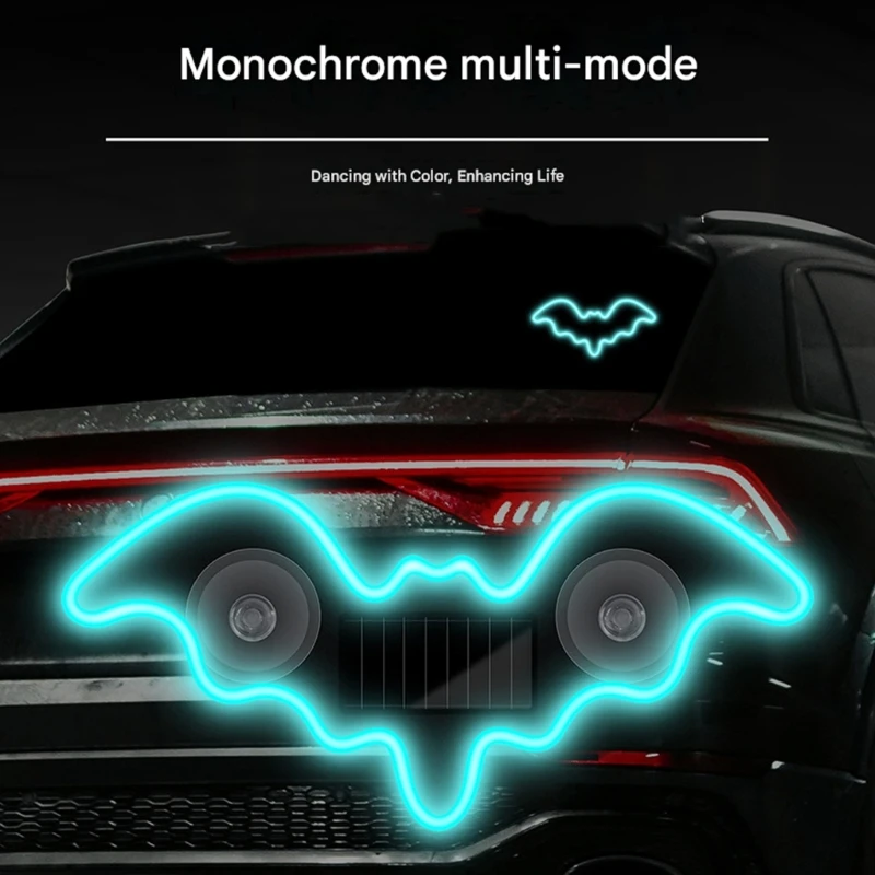 Bat-shaped Universal Solar Power Atmosphere Light Dynamic Gradient LED Fit Car Interior Ambient Light Decoration Accessory RGB