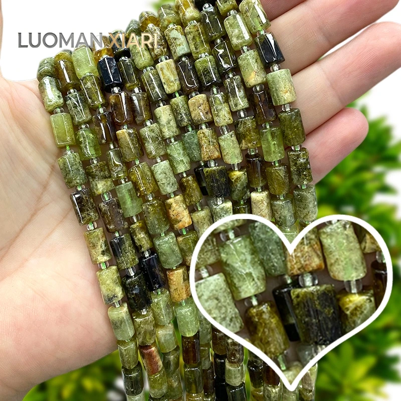 Natural Stone Irregular Cylinder Rough Gem Green Garnet Loose Spacer Beads for Jewelry Making Diy Bracelet Accessories 15''