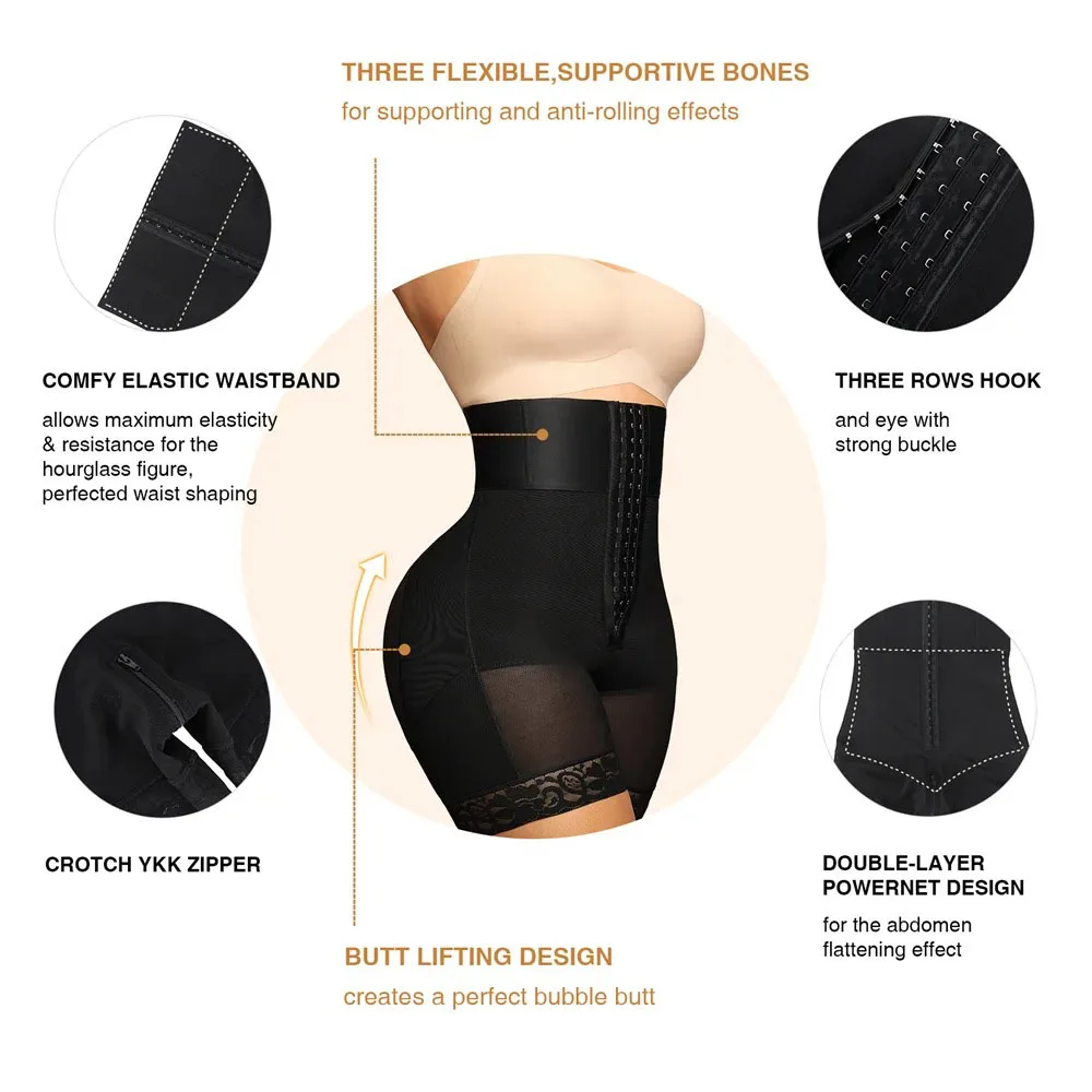 Fajas Colombianas High Compression Flat Belly Girdling Waist Trainer Hook-Eyes Tummy Control Bodysuit Butt Lifter Shorts