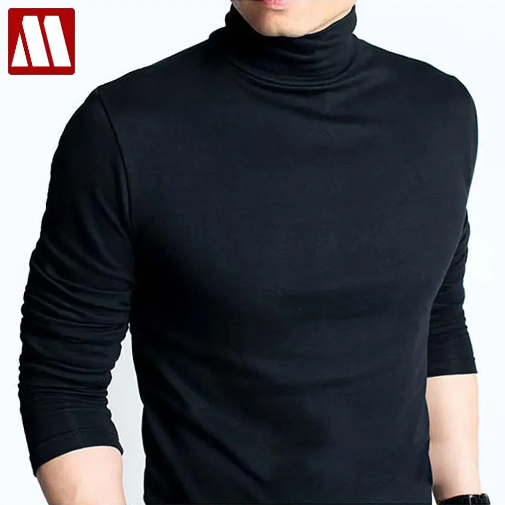 Plus Size New Fashion Brand Men\'s Elastic T Shirt Solid Turtle Neck Long Sleeve TShirt Men Slim Fit Summer Casual Man T Shirts