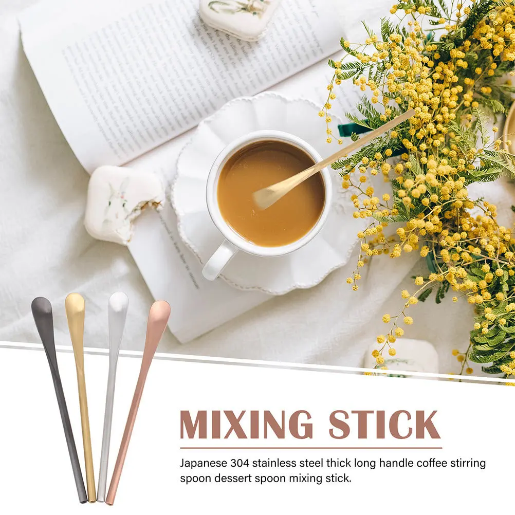 

4Pcs Coffee Stirring Spoons Stainless Steel Long Handle Mixing Rods Smooth Surface for Cocktail Coffee Lemonade