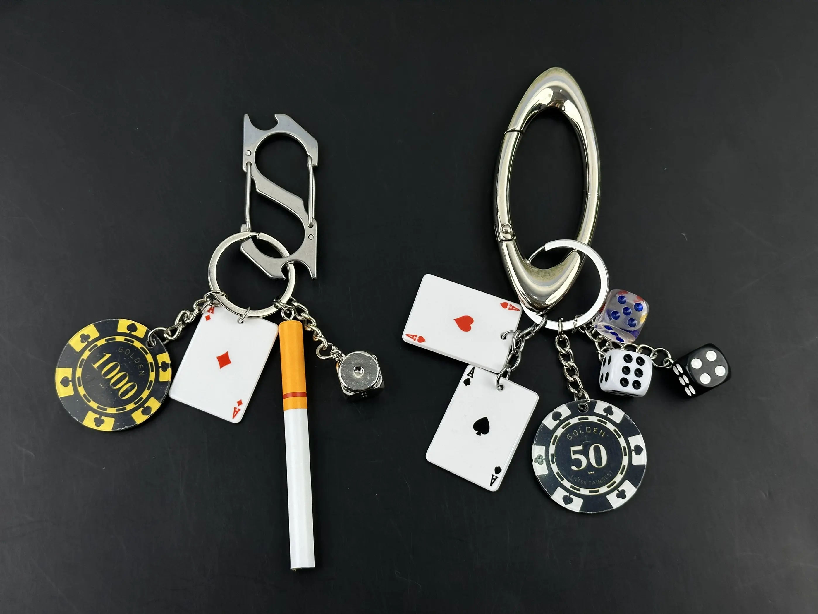 Handmade Style Casino Keychain with Dice Poker Chip Cigarette Charm Keyring for Men Streetwear Gift