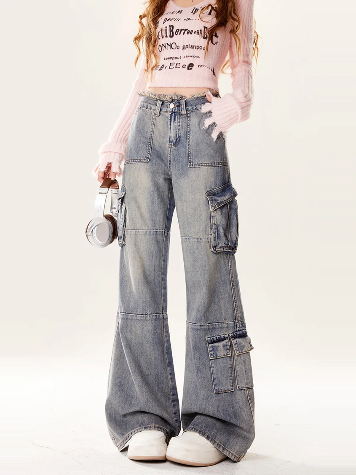 

Женские широкие джинсы ENJOG в американском ретро-стиле, свободные брюки-карго, повседневные, для улицы, весна 2025, новинка