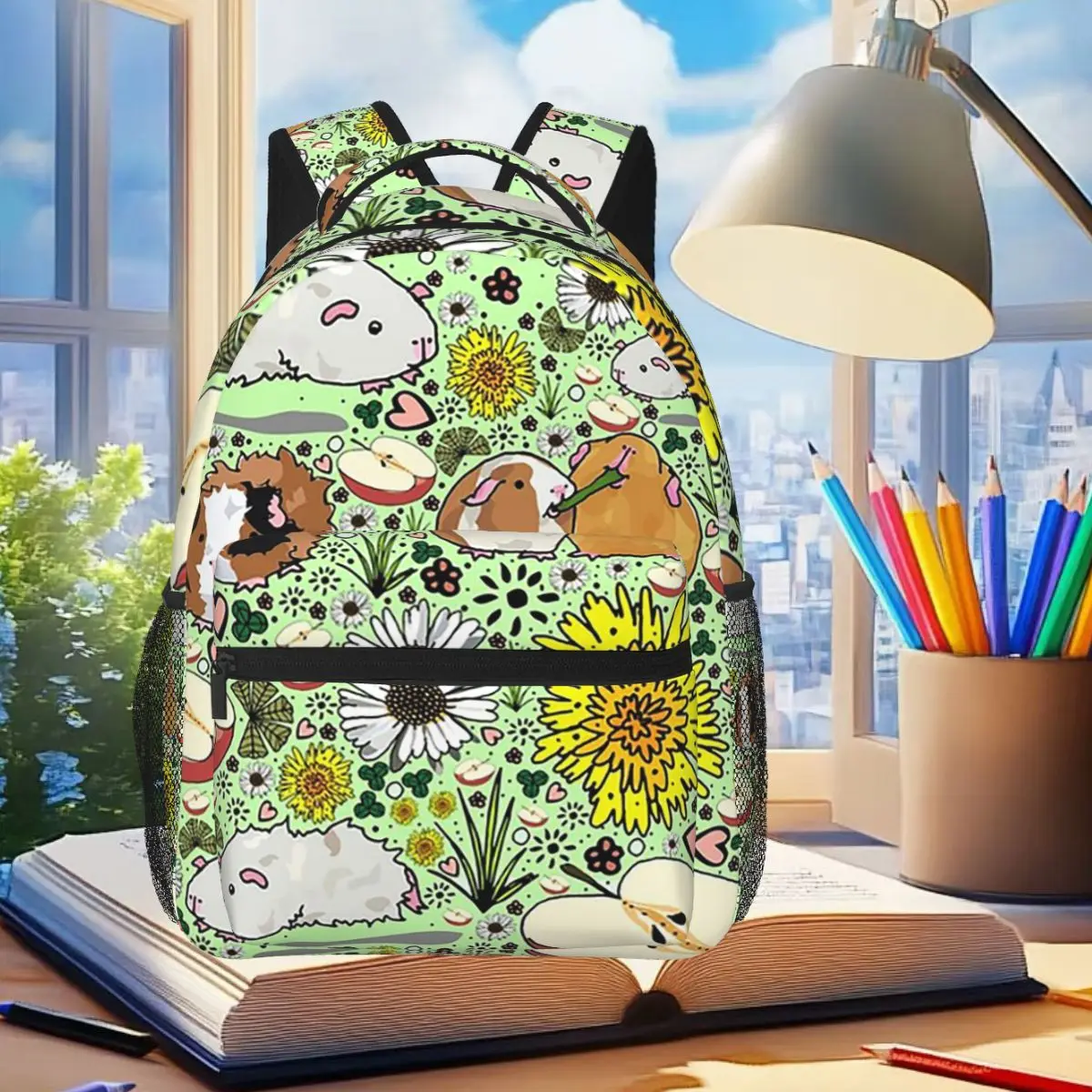 

Guinea Pig Vegtable Veggie Pattern Backpack Student Boys Girls BookBag Kids School Bag Laptop Shoulder Bags for Men Women