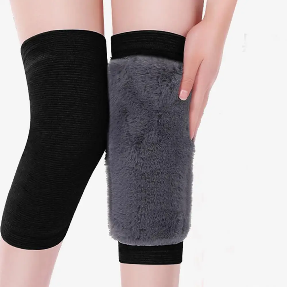 Women Men Cold Leg Arthritis Kneepad Sports Cycling Skiiing Leg Protector 1 Pair Winter Warm Knee Pads Rabbit Fur Leg Warmers