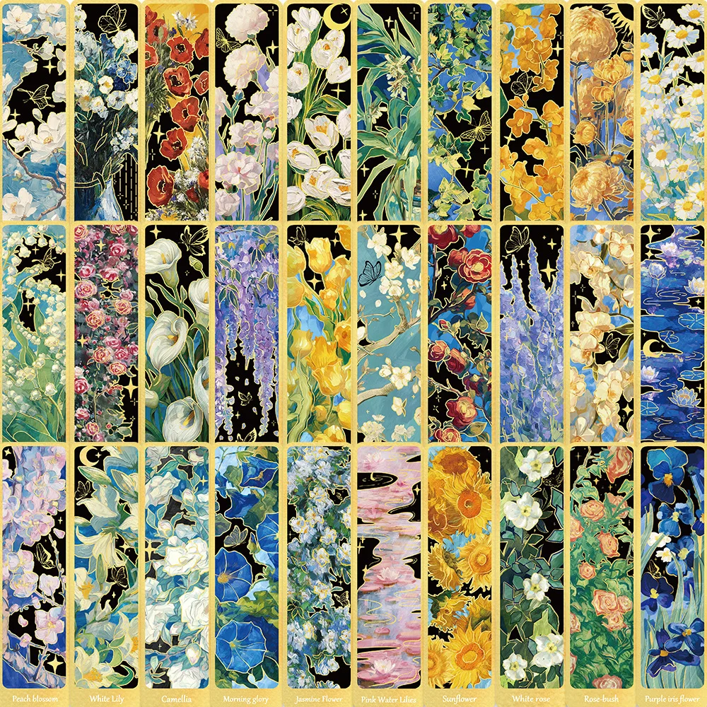 30Pcs/Set Flower Scenery Plant Oil Painting Bookmarks Decoration Desktop Book Holder Student Stationery Bookmark Gift