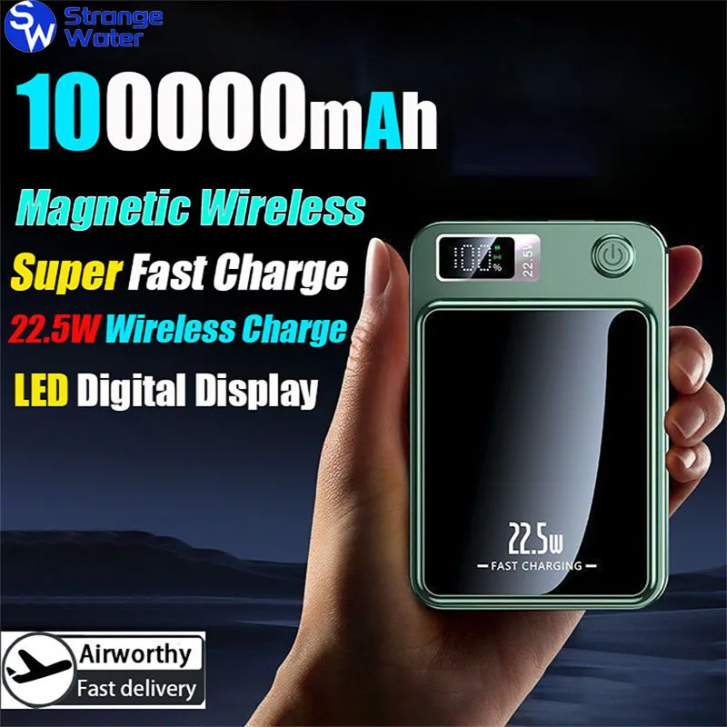 

100000mAh Magsafe Power Bank 120W Wireless Portable Charger High Capacity LED Screen Battery Externe Powerbank For Iphone Xiaomi