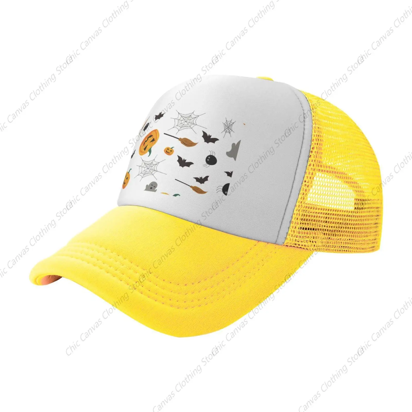 

Pumpkin Head Ghost Spider Web Bat Yellow Mesh Baseball Cap Adjustable Adult Mesh Hat Comfortable Summer Outdoor Sun Hat