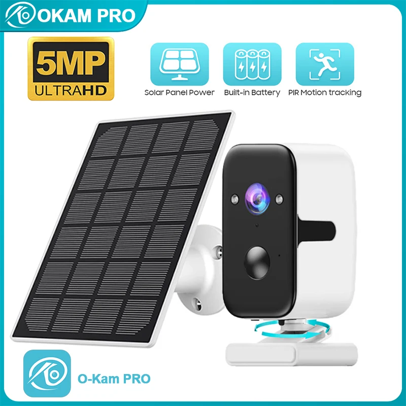 

OKAM PRO Outdoor Solar Camera 5G WiFi HD 5MP 5000mAh Motion Tracking Two-Way Intercom Color Night Vision Wireless PTZ Camera